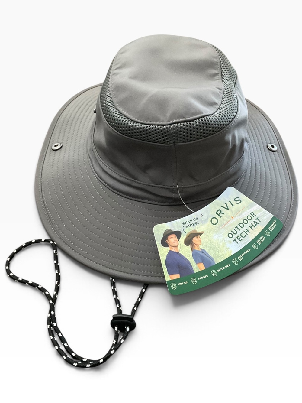 Men's Grey Outdoor Sun Hat with Chin Cord